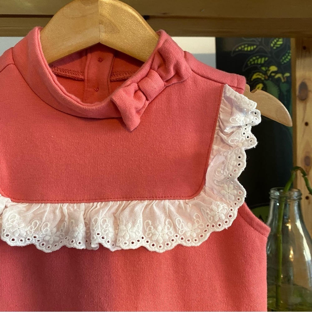 Janie and Jack Pink White Eyelet Ruffle Ponte Dress 4t - Picture 9 of 14